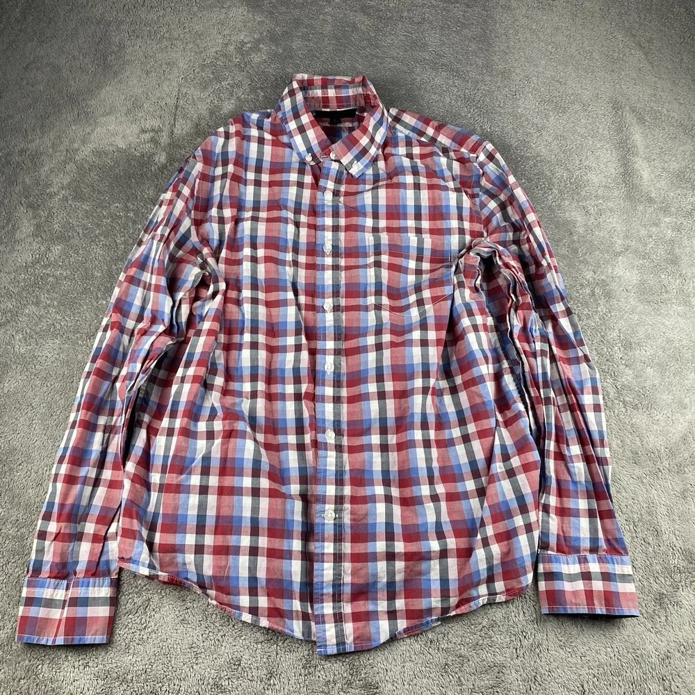 Banana Republic Untucked Fit Shirt Mens Large Blue Red Plaid Check Button Down
